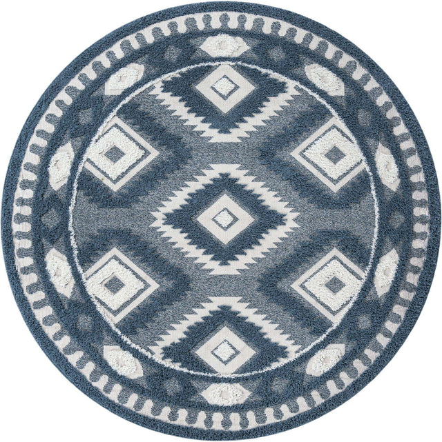 Blue 7' 10 x 7' 10 Boho Round Area Rug 100% Polyester With Cotton Backing Geometric Modern Boho Bohemian Decor Carpet for Living Rooms Office Dining Kitchen Unique Interior Design for Sale at Rug Engine