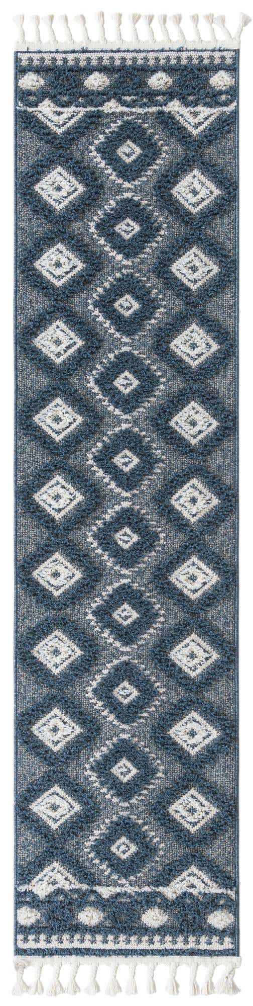 Blue 2' x 8' Boho Runner Area Rug 100% Polyester With Cotton Backing Geometric Modern Boho Bohemian Decor Carpet for Living Rooms Office Dining Kitchen Unique Interior Design for Sale at Rug Engine
