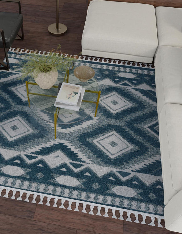 Blue 7' 10 x 7' 10 Boho Square Area Rug 100% Polyester With Cotton Backing Geometric Modern Boho Bohemian Decor Carpet for Living Rooms Office Dining Kitchen Unique Interior Design for Sale at Rug Engine