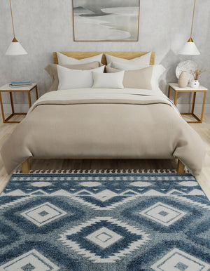 Blue 7' 10 x 7' 10 Boho Square Area Rug 100% Polyester With Cotton Backing Geometric Modern Boho Bohemian Decor Carpet for Living Rooms Office Dining Kitchen Unique Interior Design for Sale at Rug Engine