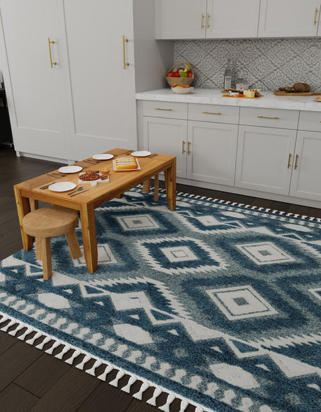 Blue 7' 10 x 7' 10 Boho Square Area Rug 100% Polyester With Cotton Backing Geometric Modern Boho Bohemian Decor Carpet for Living Rooms Office Dining Kitchen Unique Interior Design for Sale at Rug Engine