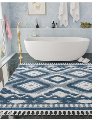 Blue 7' 10 x 7' 10 Boho Square Area Rug 100% Polyester With Cotton Backing Geometric Modern Boho Bohemian Decor Carpet for Living Rooms Office Dining Kitchen Unique Interior Design for Sale at Rug Engine