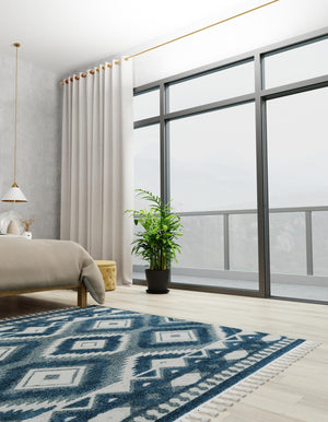Blue 7' 10 x 7' 10 Boho Square Area Rug 100% Polyester With Cotton Backing Geometric Modern Boho Bohemian Decor Carpet for Living Rooms Office Dining Kitchen Unique Interior Design for Sale at Rug Engine