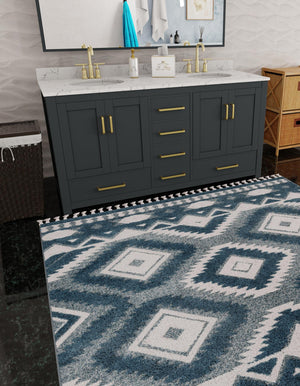 Blue 7' 10 x 7' 10 Boho Square Area Rug 100% Polyester With Cotton Backing Geometric Modern Boho Bohemian Decor Carpet for Living Rooms Office Dining Kitchen Unique Interior Design for Sale at Rug Engine