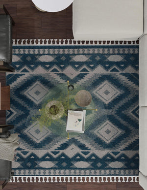 Blue 7' 10 x 7' 10 Boho Square Area Rug 100% Polyester With Cotton Backing Geometric Modern Boho Bohemian Decor Carpet for Living Rooms Office Dining Kitchen Unique Interior Design for Sale at Rug Engine