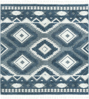 Blue 7' 10 x 7' 10 Boho Square Area Rug 100% Polyester With Cotton Backing Geometric Modern Boho Bohemian Decor Carpet for Living Rooms Office Dining Kitchen Unique Interior Design for Sale at Rug Engine