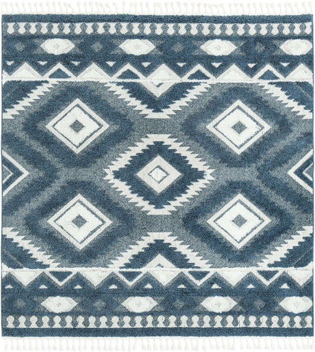 Blue 7' 10 x 7' 10 Boho Square Area Rug 100% Polyester With Cotton Backing Geometric Modern Boho Bohemian Decor Carpet for Living Rooms Office Dining Kitchen Unique Interior Design for Sale at Rug Engine