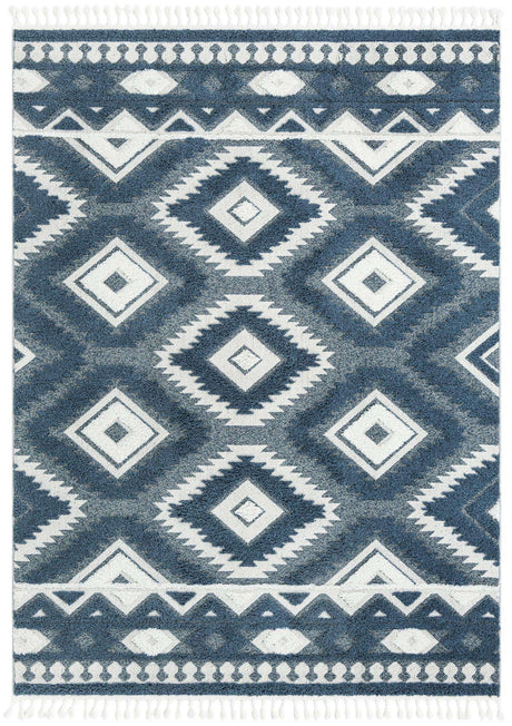 Blue 7' 10 x 10' Boho Rectangle Area Rug 100% Polyester With Cotton Backing Geometric Modern Boho Bohemian Decor Carpet for Living Rooms Office Dining Kitchen Unique Interior Design for Sale at Rug Engine