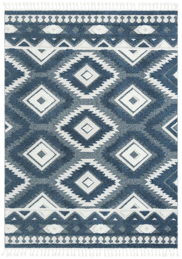 Blue 7' 10 x 10' Boho Rectangle Area Rug 100% Polyester With Cotton Backing Geometric Modern Boho Bohemian Decor Carpet for Living Rooms Office Dining Kitchen Unique Interior Design for Sale at Rug Engine