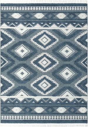 Blue 9' x 12' Boho Rectangle Area Rug 100% Polyester With Cotton Backing Geometric Modern Boho Bohemian Decor Carpet for Living Rooms Office Dining Kitchen Unique Interior Design for Sale at Rug Engine