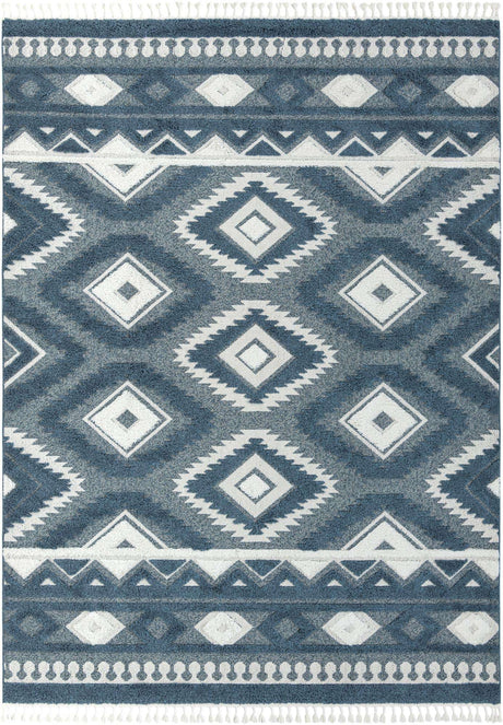 Blue 9' x 12' Boho Rectangle Area Rug 100% Polyester With Cotton Backing Geometric Modern Boho Bohemian Decor Carpet for Living Rooms Office Dining Kitchen Unique Interior Design for Sale at Rug Engine