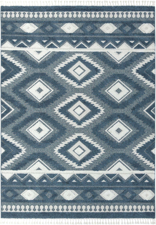 Blue 9' x 12' Boho Rectangle Area Rug 100% Polyester With Cotton Backing Geometric Modern Boho Bohemian Decor Carpet for Living Rooms Office Dining Kitchen Unique Interior Design for Sale at Rug Engine