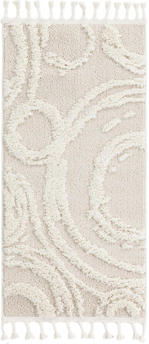Ivory 2' x 4' 1 Boho Runner Area Rug 100% Polyester With Cotton Backing Geometric Modern Boho Bohemian Decor Carpet for Living Rooms Office Dining Kitchen Unique Interior Design for Sale at Rug Engine