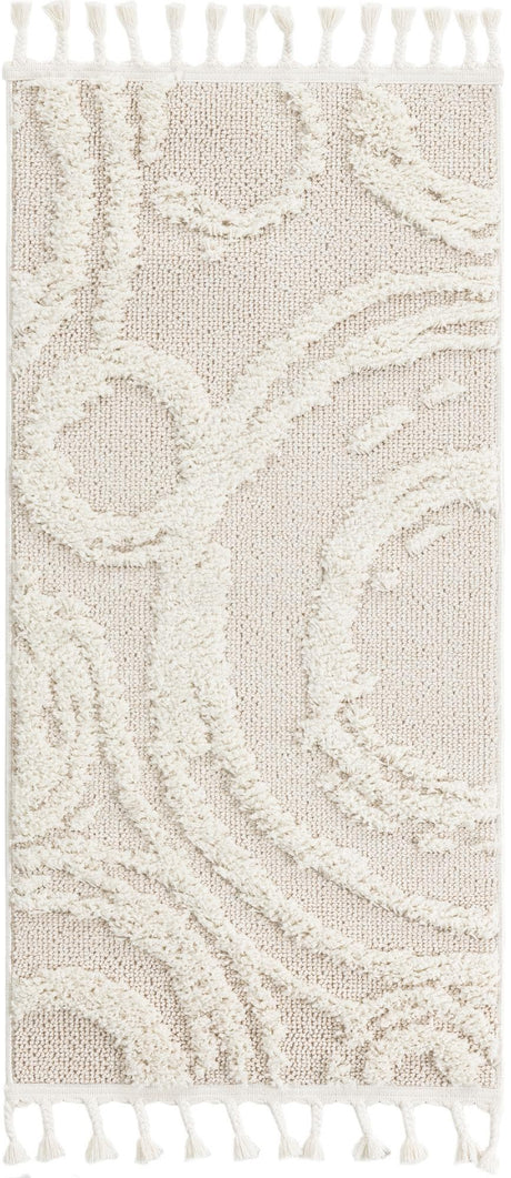 Ivory 2' x 4' 1 Boho Runner Area Rug 100% Polyester With Cotton Backing Geometric Modern Boho Bohemian Decor Carpet for Living Rooms Office Dining Kitchen Unique Interior Design for Sale at Rug Engine