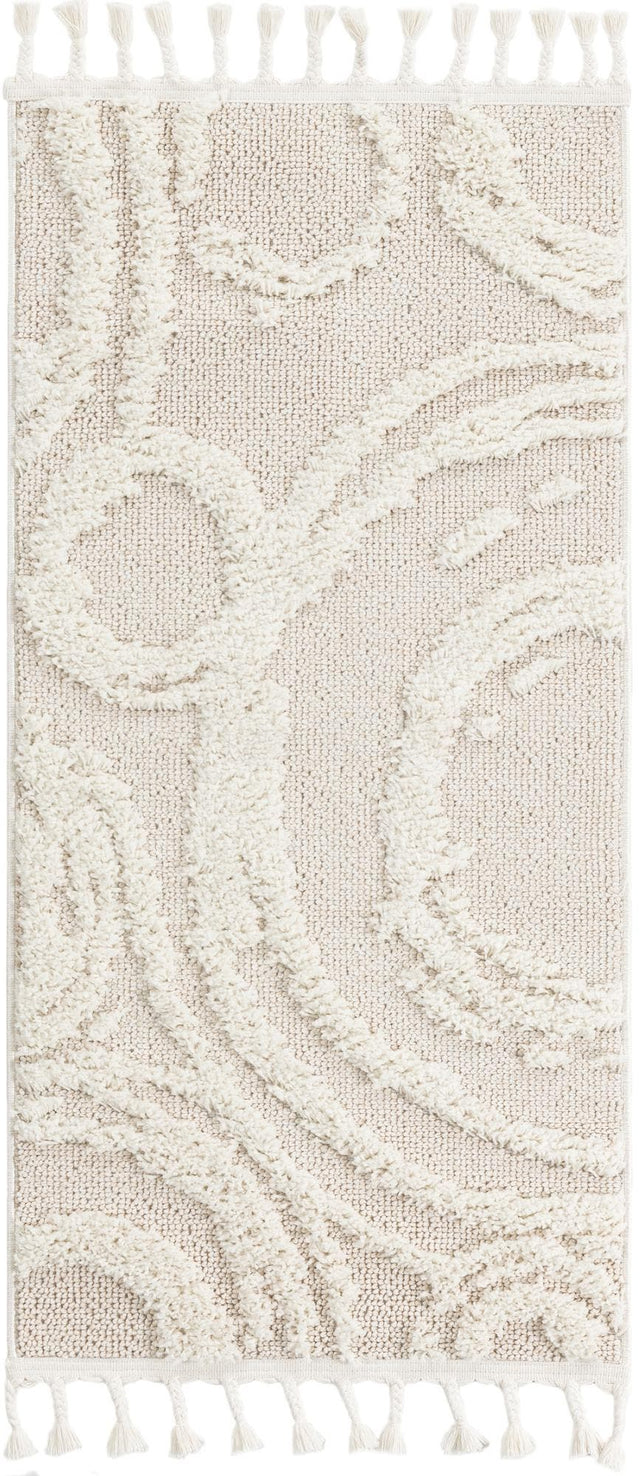 Ivory 2' x 4' 1 Boho Runner Area Rug 100% Polyester With Cotton Backing Geometric Modern Boho Bohemian Decor Carpet for Living Rooms Office Dining Kitchen Unique Interior Design for Sale at Rug Engine