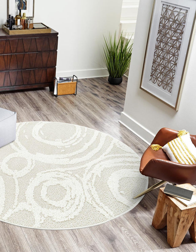Ivory 3' 3 x 3' 3 Boho Round Area Rug 100% Polyester With Cotton Backing Geometric Modern Boho Bohemian Decor Carpet for Living Rooms Office Dining Kitchen Unique Interior Design for Sale at Rug Engine