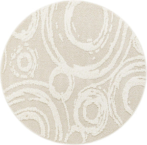 Ivory 5' 3 x 5' 3 Boho Round Area Rug 100% Polyester With Cotton Backing Geometric Modern Boho Bohemian Decor Carpet for Living Rooms Office Dining Kitchen Unique Interior Design for Sale at Rug Engine