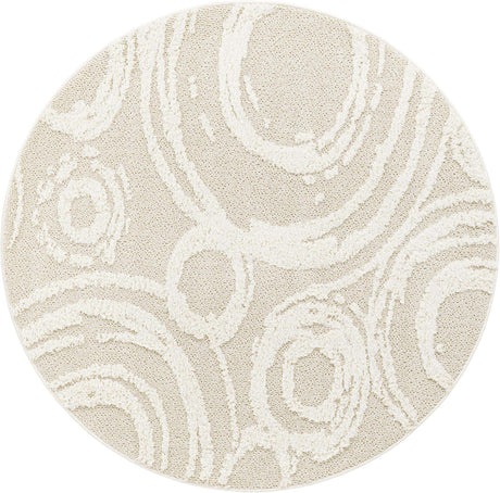 Ivory 5' 3 x 5' 3 Boho Round Area Rug 100% Polyester With Cotton Backing Geometric Modern Boho Bohemian Decor Carpet for Living Rooms Office Dining Kitchen Unique Interior Design for Sale at Rug Engine
