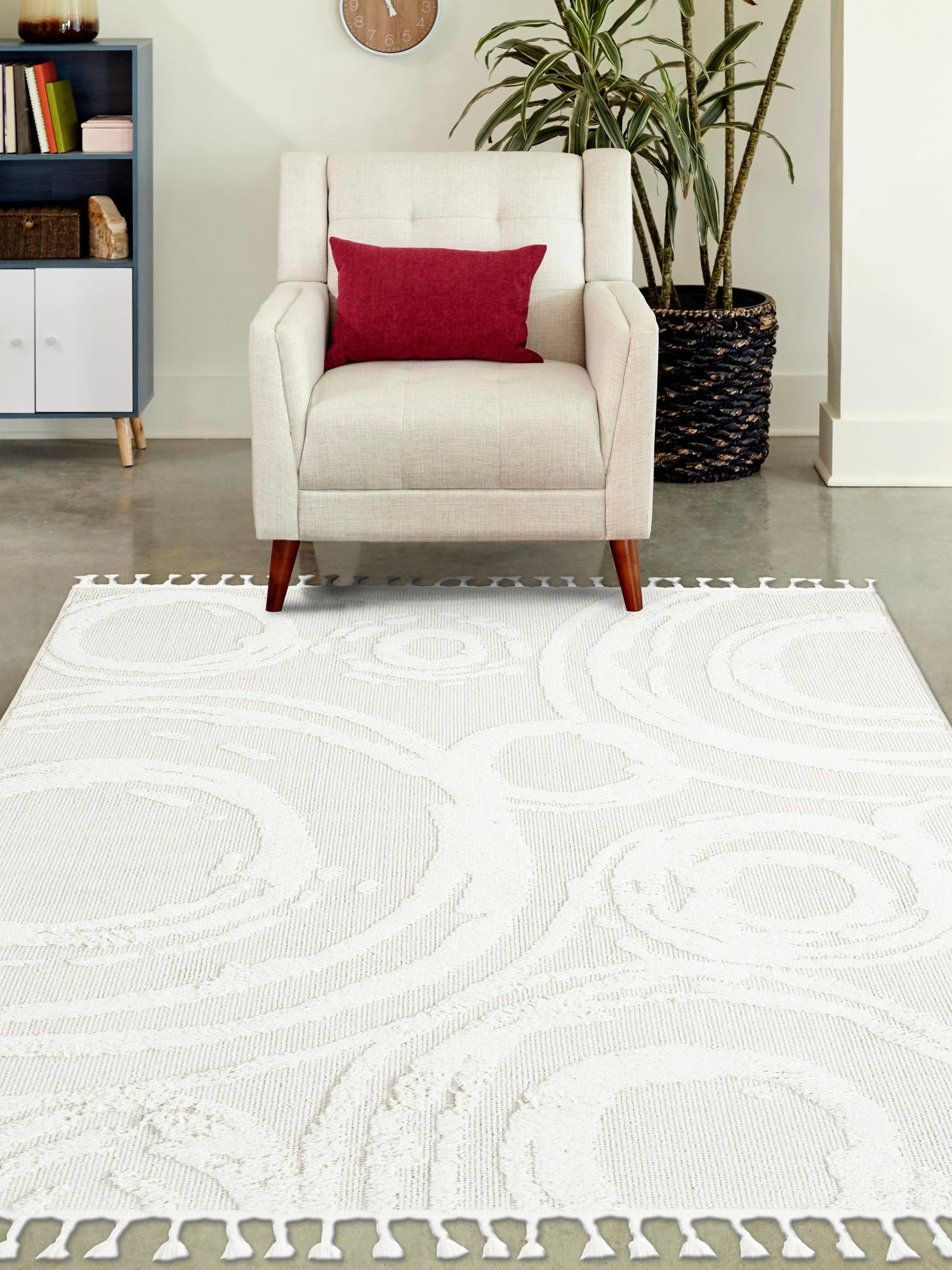 Ivory 9' x 12' Boho Rectangle Area Rug 100% Polyester With Cotton Backing Geometric Modern Boho Bohemian Decor Carpet for Living Rooms Office Dining Kitchen Unique Interior Design for Sale at Rug Engine