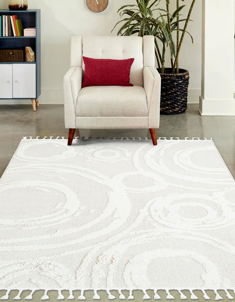Ivory 4' 1 x 6' 1 Boho Rectangle Area Rug 100% Polyester With Cotton Backing Geometric Modern Boho Bohemian Decor Carpet for Living Rooms Office Dining Kitchen Unique Interior Design for Sale at Rug Engine