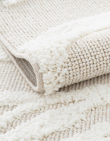 Ivory 5' 3 x 8' Boho Rectangle Area Rug 100% Polyester With Cotton Backing Geometric Modern Boho Bohemian Decor Carpet for Living Rooms Office Dining Kitchen Unique Interior Design for Sale at Rug Engine