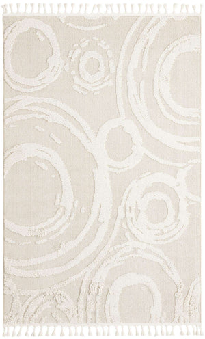 Ivory 5' 3 x 8' Boho Rectangle Area Rug 100% Polyester With Cotton Backing Geometric Modern Boho Bohemian Decor Carpet for Living Rooms Office Dining Kitchen Unique Interior Design for Sale at Rug Engine