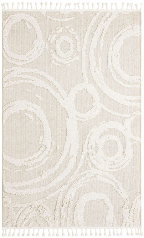 Ivory 5' 3 x 8' Boho Rectangle Area Rug 100% Polyester With Cotton Backing Geometric Modern Boho Bohemian Decor Carpet for Living Rooms Office Dining Kitchen Unique Interior Design for Sale at Rug Engine