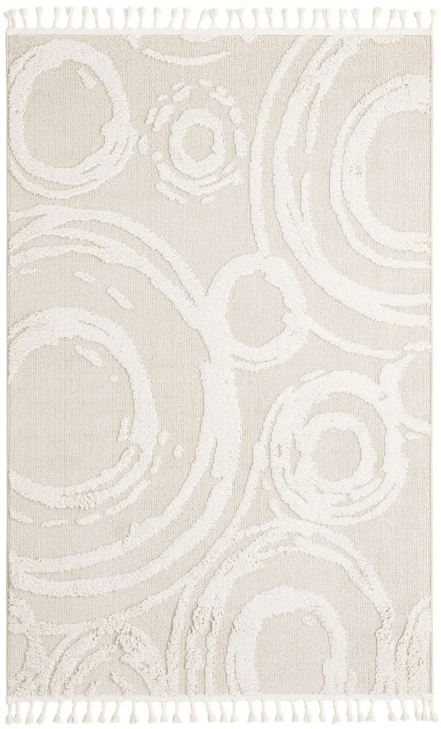 Ivory 5' 3 x 8' Boho Rectangle Area Rug 100% Polyester With Cotton Backing Geometric Modern Boho Bohemian Decor Carpet for Living Rooms Office Dining Kitchen Unique Interior Design for Sale at Rug Engine