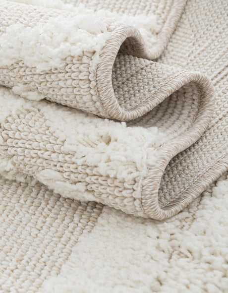 Ivory 2' 7 x 12' Boho Runner Area Rug 100% Polyester With Cotton Backing Geometric Modern Boho Bohemian Decor Carpet for Living Rooms Office Dining Kitchen Unique Interior Design for Sale at Rug Engine