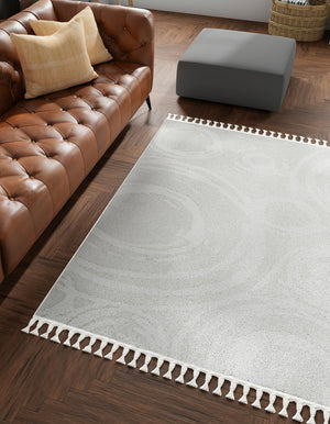 Ivory 7' 10 x 7' 10 Boho Square Area Rug 100% Polyester With Cotton Backing Geometric Modern Boho Bohemian Decor Carpet for Living Rooms Office Dining Kitchen Unique Interior Design for Sale at Rug Engine