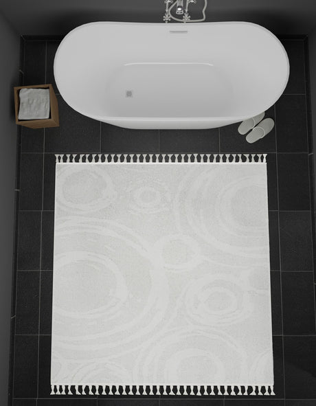 Ivory 7' 10 x 7' 10 Boho Square Area Rug 100% Polyester With Cotton Backing Geometric Modern Boho Bohemian Decor Carpet for Living Rooms Office Dining Kitchen Unique Interior Design for Sale at Rug Engine