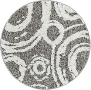 Gray 3' 3 x 3' 3 Boho Round Area Rug 100% Polyester With Cotton Backing Geometric Modern Boho Bohemian Decor Carpet for Living Rooms Office Dining Kitchen Unique Interior Design for Sale at Rug Engine