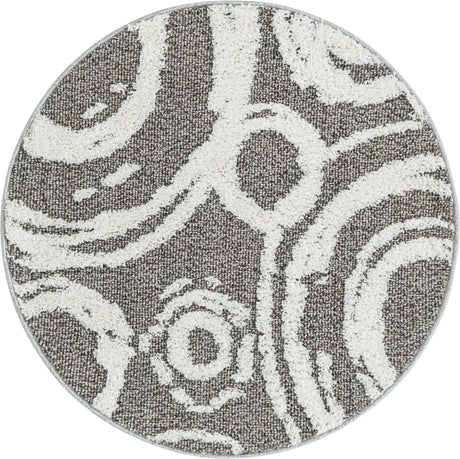 Gray 3' 3 x 3' 3 Boho Round Area Rug 100% Polyester With Cotton Backing Geometric Modern Boho Bohemian Decor Carpet for Living Rooms Office Dining Kitchen Unique Interior Design for Sale at Rug Engine