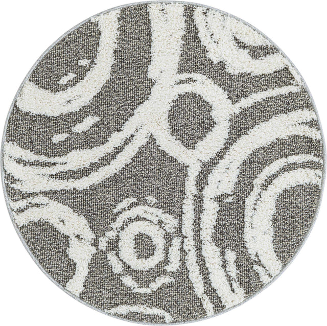 Gray 3' 3 x 3' 3 Boho Round Area Rug 100% Polyester With Cotton Backing Geometric Modern Boho Bohemian Decor Carpet for Living Rooms Office Dining Kitchen Unique Interior Design for Sale at Rug Engine