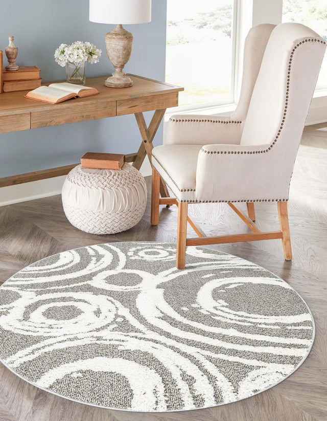 Gray 7' 10 x 7' 10 Boho Round Area Rug 100% Polyester With Cotton Backing Geometric Modern Boho Bohemian Decor Carpet for Living Rooms Office Dining Kitchen Unique Interior Design for Sale at Rug Engine
