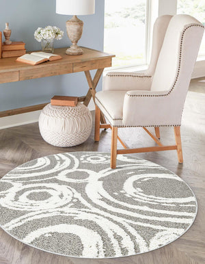 Gray 3' 3 x 3' 3 Boho Round Area Rug 100% Polyester With Cotton Backing Geometric Modern Boho Bohemian Decor Carpet for Living Rooms Office Dining Kitchen Unique Interior Design for Sale at Rug Engine