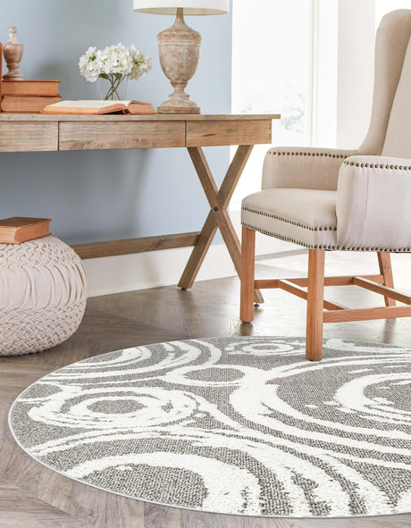 Gray 7' 10 x 7' 10 Boho Round Area Rug 100% Polyester With Cotton Backing Geometric Modern Boho Bohemian Decor Carpet for Living Rooms Office Dining Kitchen Unique Interior Design for Sale at Rug Engine