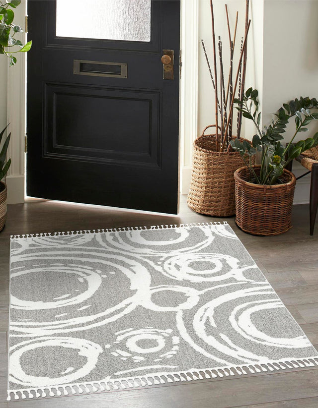 Gray 7' 10 x 7' 10 Boho Square Area Rug 100% Polyester With Cotton Backing Geometric Modern Boho Bohemian Decor Carpet for Living Rooms Office Dining Kitchen Unique Interior Design for Sale at Rug Engine