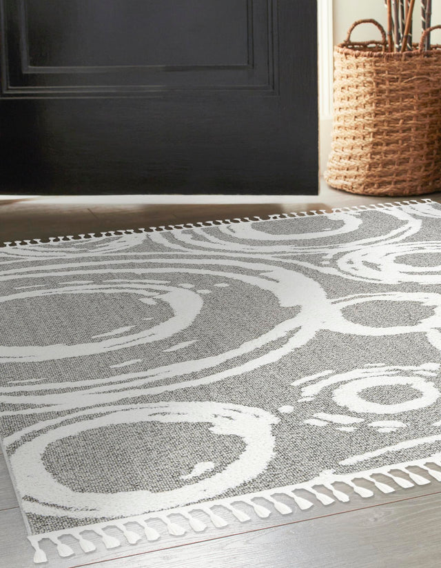 Gray 7' 10 x 7' 10 Boho Square Area Rug 100% Polyester With Cotton Backing Geometric Modern Boho Bohemian Decor Carpet for Living Rooms Office Dining Kitchen Unique Interior Design for Sale at Rug Engine