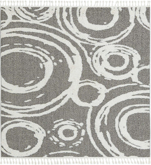 Gray 7' 10 x 7' 10 Boho Square Area Rug 100% Polyester With Cotton Backing Geometric Modern Boho Bohemian Decor Carpet for Living Rooms Office Dining Kitchen Unique Interior Design for Sale at Rug Engine