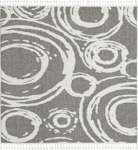 Gray 7' 10 x 7' 10 Boho Square Area Rug 100% Polyester With Cotton Backing Geometric Modern Boho Bohemian Decor Carpet for Living Rooms Office Dining Kitchen Unique Interior Design for Sale at Rug Engine