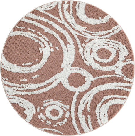 Pink 5' 3 x 5' 3 Boho Round Area Rug 100% Polyester With Cotton Backing Geometric Modern Boho Bohemian Decor Carpet for Living Rooms Office Dining Kitchen Unique Interior Design for Sale at Rug Engine