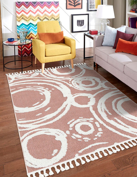 Pink 5' 3 x 8' Boho Rectangle Area Rug 100% Polyester With Cotton Backing Geometric Modern Boho Bohemian Decor Carpet for Living Rooms Office Dining Kitchen Unique Interior Design for Sale at Rug Engine