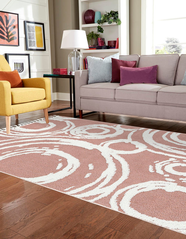 Pink 9' x 12' Boho Rectangle Area Rug 100% Polyester With Cotton Backing Geometric Modern Boho Bohemian Decor Carpet for Living Rooms Office Dining Kitchen Unique Interior Design for Sale at Rug Engine