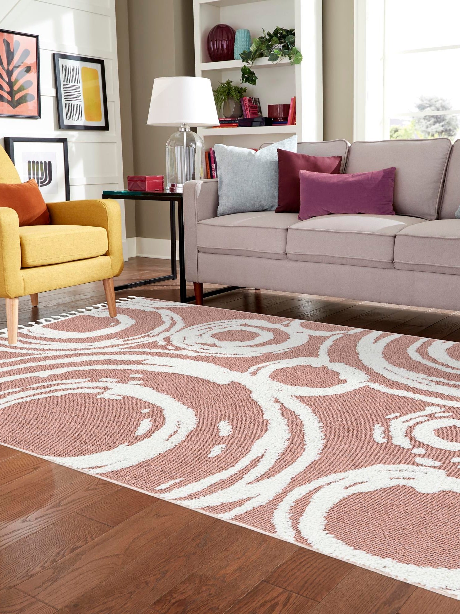 Pink 2' x 3' 1 Boho Rectangle Area Rug 100% Polyester With Cotton Backing Geometric Modern Boho Bohemian Decor Carpet for Living Rooms Office Dining Kitchen Unique Interior Design for Sale at Rug Engine