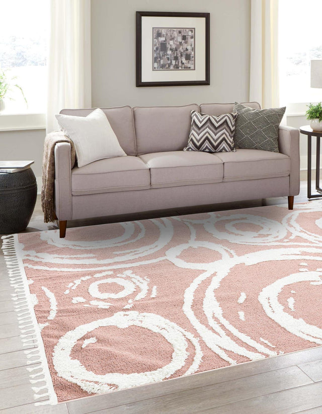 Pink 7' 10 x 7' 10 Boho Square Area Rug 100% Polyester With Cotton Backing Geometric Modern Boho Bohemian Decor Carpet for Living Rooms Office Dining Kitchen Unique Interior Design for Sale at Rug Engine