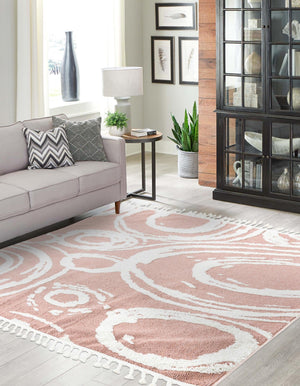Pink 7' 10 x 7' 10 Boho Square Area Rug 100% Polyester With Cotton Backing Geometric Modern Boho Bohemian Decor Carpet for Living Rooms Office Dining Kitchen Unique Interior Design for Sale at Rug Engine
