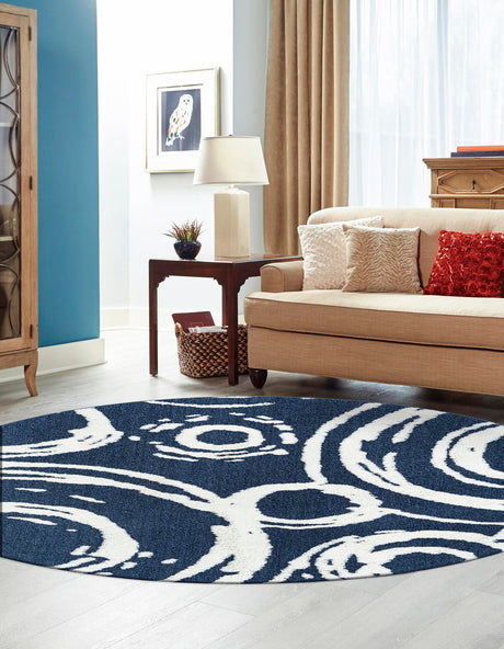 Blue 7' 10 x 7' 10 Boho Round Area Rug 100% Polyester With Cotton Backing Geometric Modern Boho Bohemian Decor Carpet for Living Rooms Office Dining Kitchen Unique Interior Design for Sale at Rug Engine