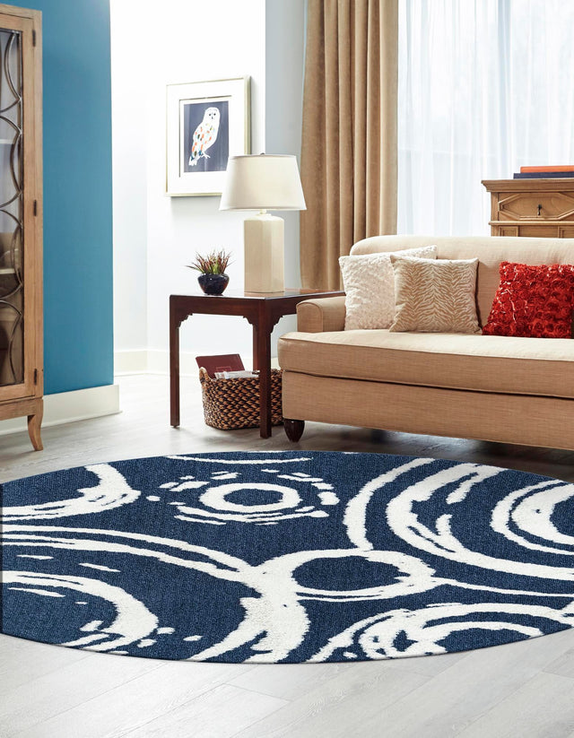 Blue 7' 10 x 7' 10 Boho Round Area Rug 100% Polyester With Cotton Backing Geometric Modern Boho Bohemian Decor Carpet for Living Rooms Office Dining Kitchen Unique Interior Design for Sale at Rug Engine