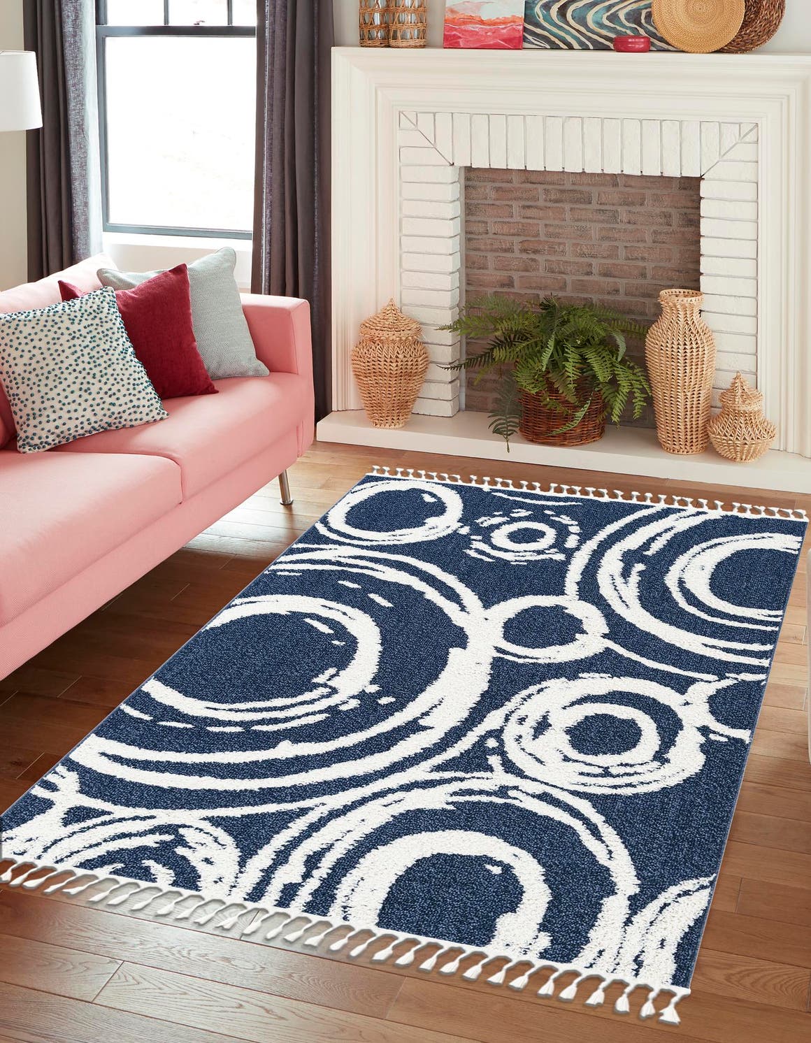 Blue 2' x 3' 1 Boho Rectangle Area Rug 100% Polyester With Cotton Backing Geometric Modern Boho Bohemian Decor Carpet for Living Rooms Office Dining Kitchen Unique Interior Design for Sale at Rug Engine
